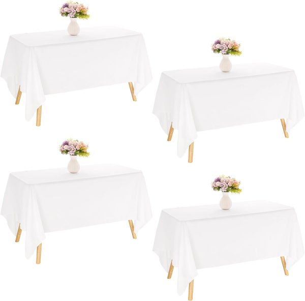 4 Pack Rectangle Tablecloth 60x102 Inch White Table Cloth for 6 Foot Rectangle Tables Washable Polyester Table Cover for Wedding Dining Table Buffet Parties Banquet Decoration（White）