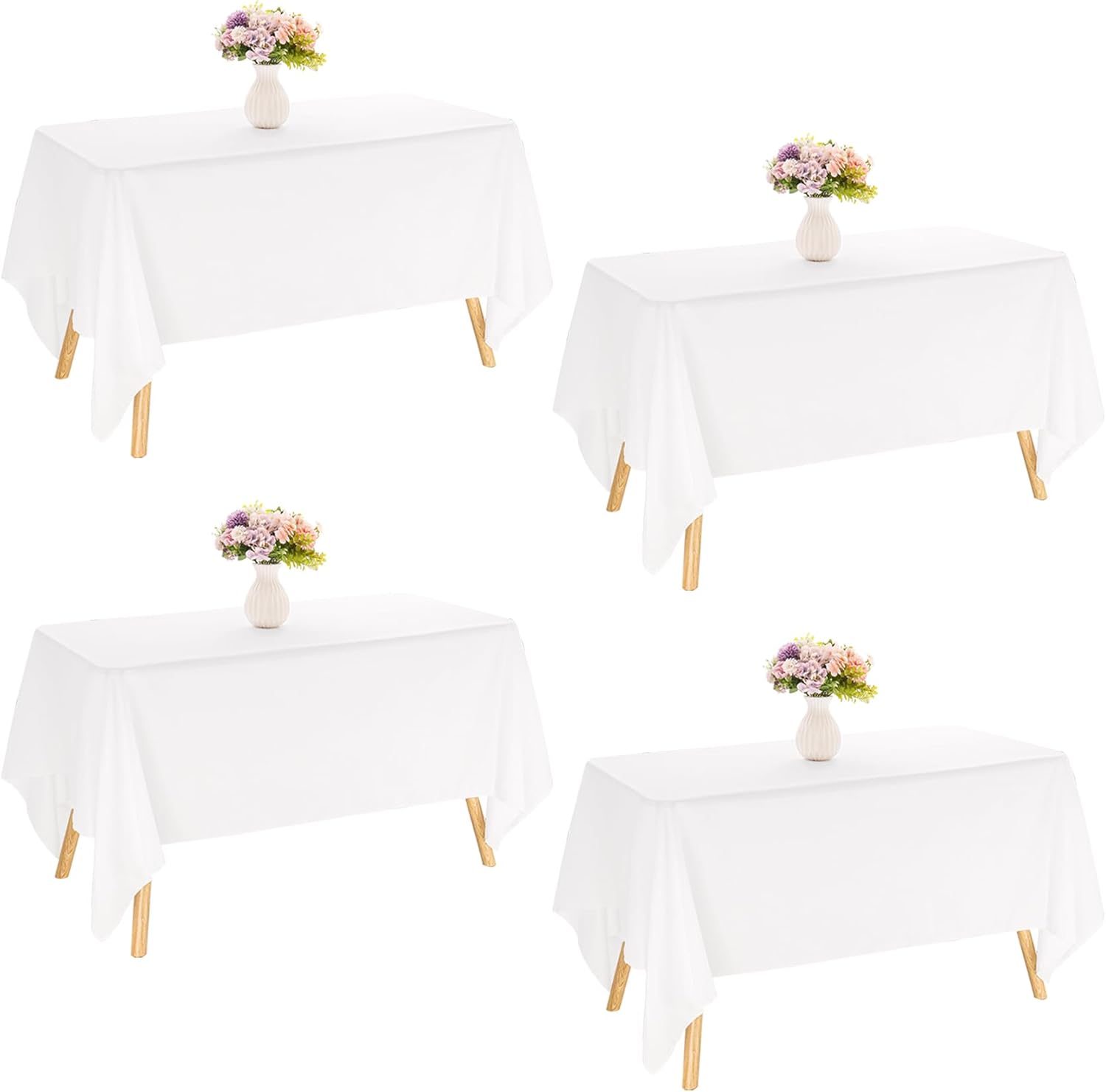 4 Pack Rectangle Tablecloth 60x102 Inch White Table Cloth for 6 Foot Rectangle Tables Washable Polyester Table Cover for Wedding Dining Table Buffet Parties Banquet Decoration(White)