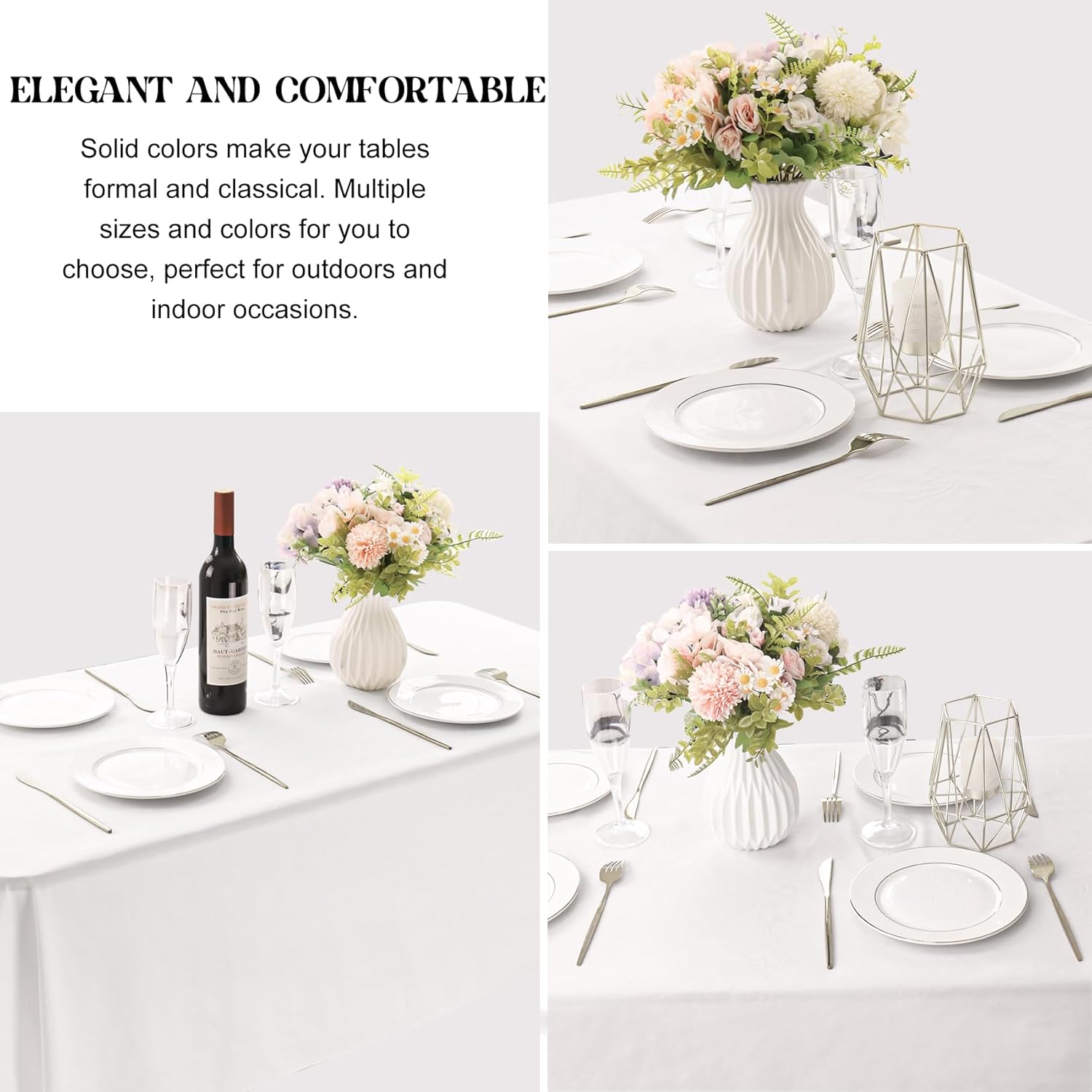 4 Pack Rectangle Tablecloth 60x102 Inch White Table Cloth for 6 Foot Rectangle Tables Washable Polyester Table Cover for Wedding Dining Table Buffet Parties Banquet Decoration(White) - Image 3