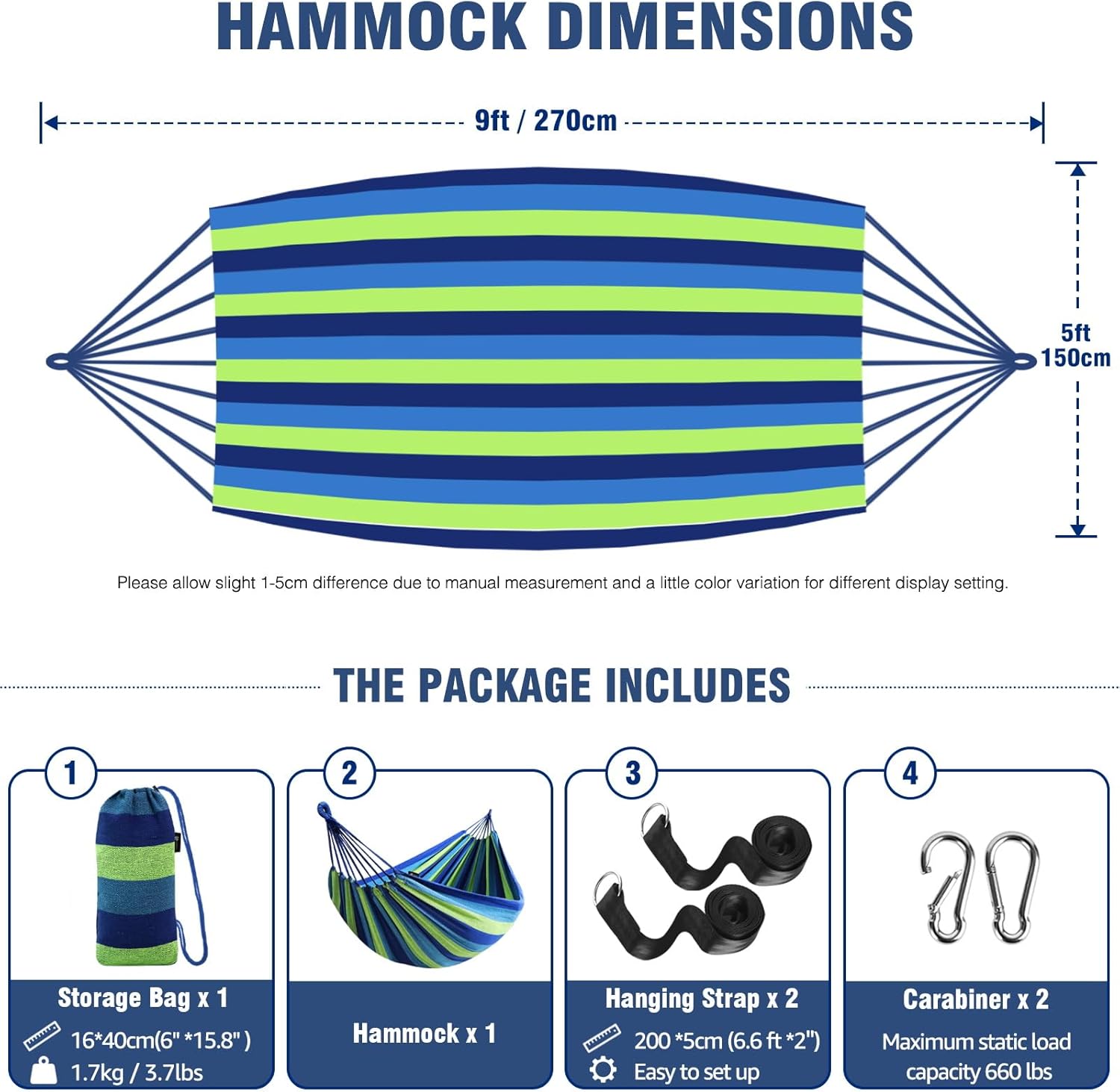 Anyoo Garden Cotton Hammock Comfortable Fabric Hammock with Tree Straps for Hanging Sturdy Hammock Up to 660lbs Portable Hammock with Travel Bag for Camping Outdoor/Indoor Patio Backyard - Image 3