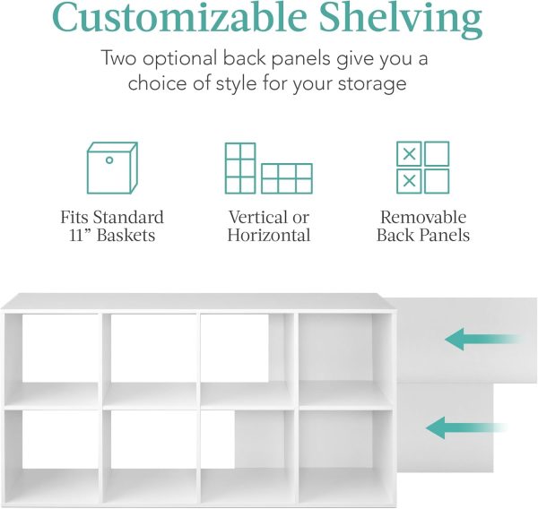 Best Choice Products 8-Cube Storage Organizer, 11in Shelf Opening, Bookcase, Display Shelf, Customizable w/ 3 Removable Back Panels – White - Image 3