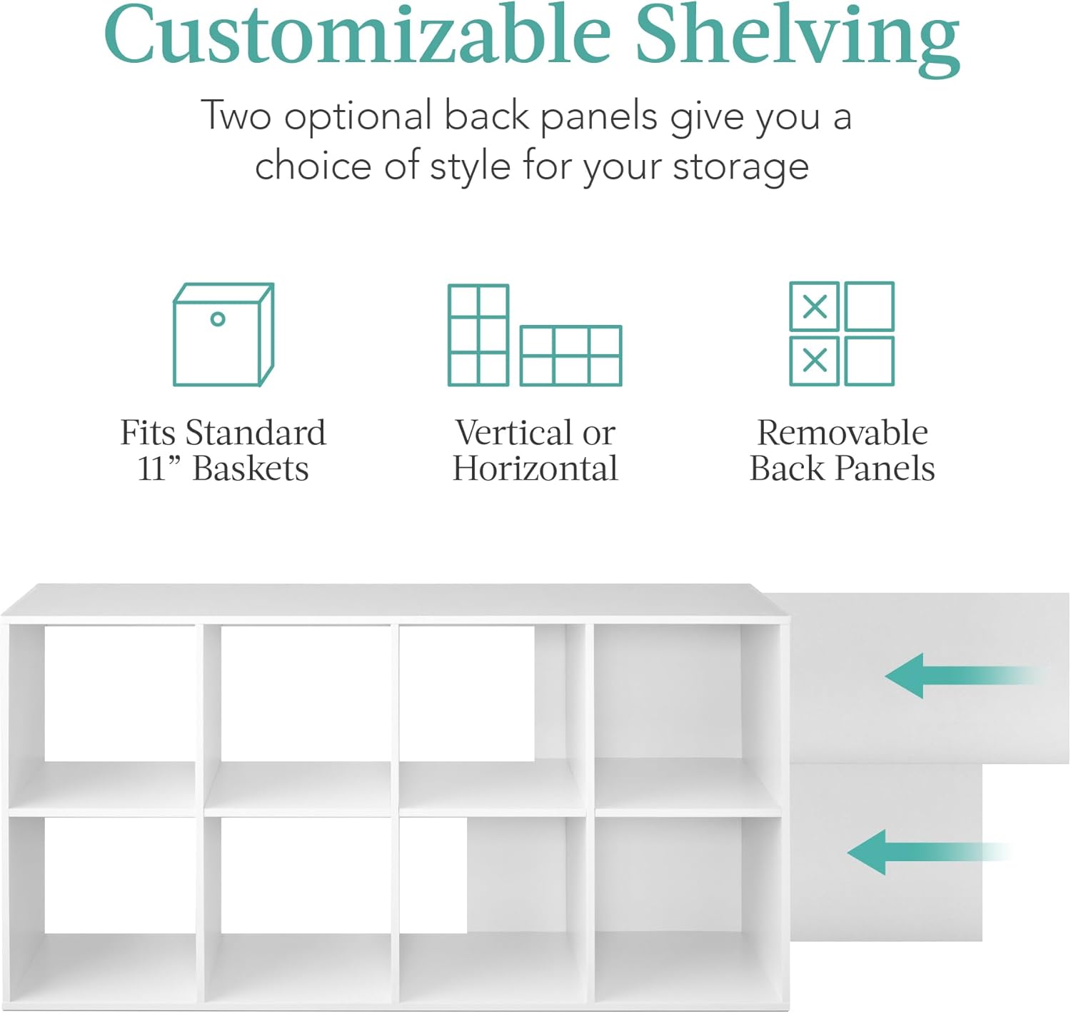 Best Choice Products 8-Cube Storage Organizer, 11in Shelf Opening, Bookcase, Display Shelf, Customizable w/ 3 Removable Back Panels – White - Image 3