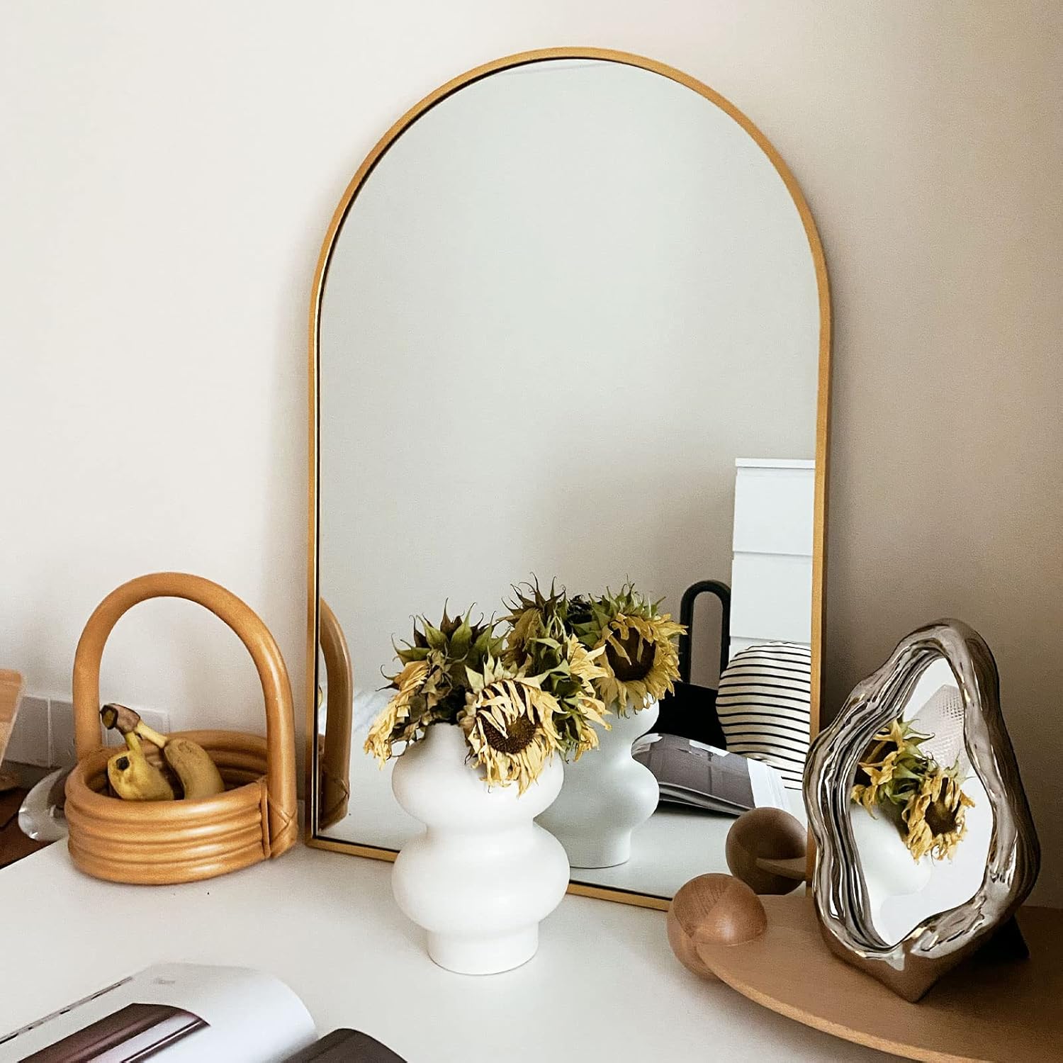 HARRITPURE 28" x 36" Arch Mirror Bathroom Wall Mounted Mirrors Gold Vanity Mirror with Metal Frame for Bedroom Living Room Entryway