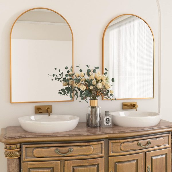 HARRITPURE 28" x 36" Arch Mirror Bathroom Wall Mounted Mirrors Gold Vanity Mirror with Metal Frame for Bedroom Living Room Entryway - Image 3