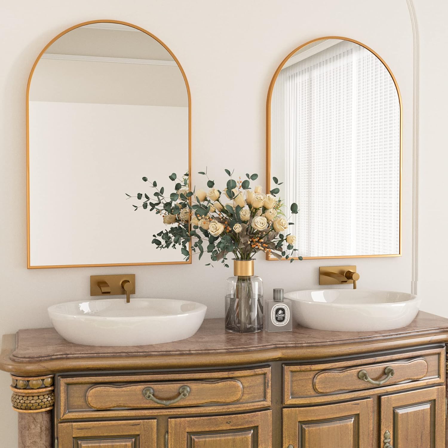 HARRITPURE 28" x 36" Arch Mirror Bathroom Wall Mounted Mirrors Gold Vanity Mirror with Metal Frame for Bedroom Living Room Entryway - Image 3