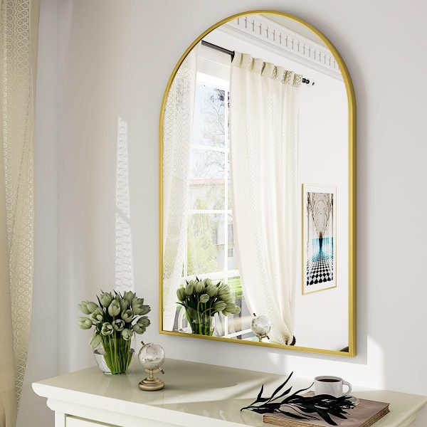 HARRITPURE 28" x 36" Arch Mirror Bathroom Wall Mounted Mirrors Gold Vanity Mirror with Metal Frame for Bedroom Living Room Entryway - Image 4