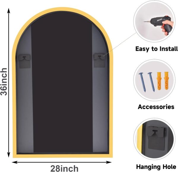 HARRITPURE 28" x 36" Arch Mirror Bathroom Wall Mounted Mirrors Gold Vanity Mirror with Metal Frame for Bedroom Living Room Entryway - Image 6