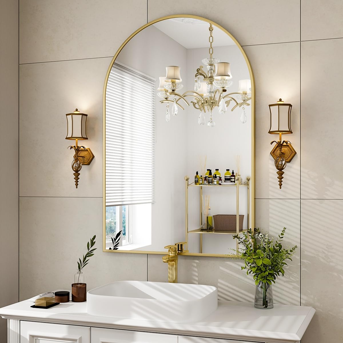 HARRITPURE 28" x 36" Arch Mirror Bathroom Wall Mounted Mirrors Gold Vanity Mirror with Metal Frame for Bedroom Living Room Entryway - Image 7