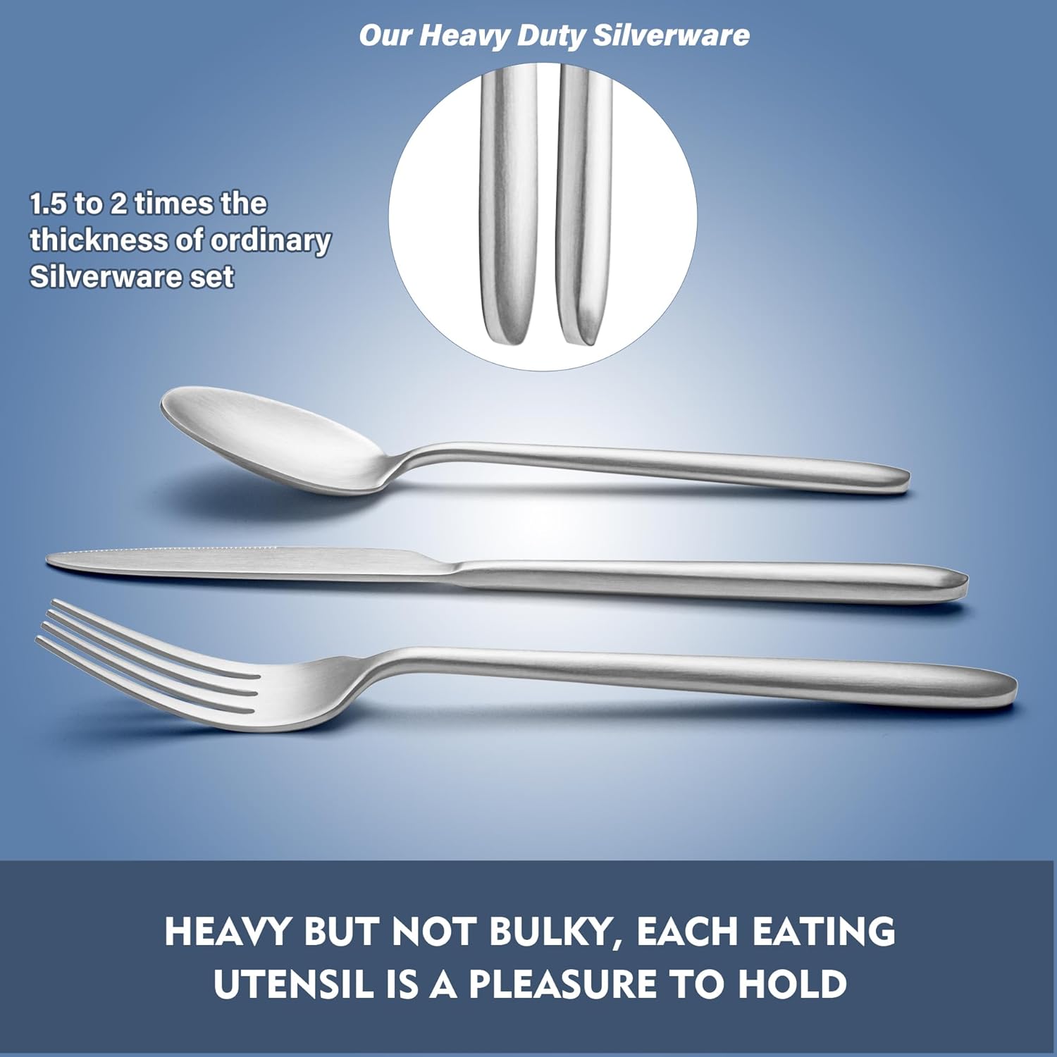 Heavy Duty Silverware Set, EIUBUIE 40-Piece Premium Stainless Steel Flatware Sets For 8, Matte Brushed Finish Cutlery Tableware Modern Kitchen Utensils Set for Home Restaurant, Dishwasher Safe - Image 3