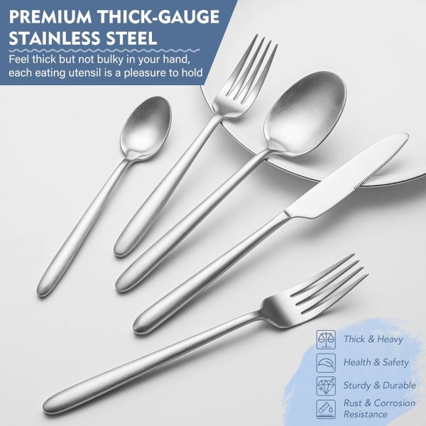 Heavy Duty Silverware Set, EIUBUIE 40-Piece Premium Stainless Steel Flatware Sets For 8, Matte Brushed Finish Cutlery Tableware Modern Kitchen Utensils Set for Home Restaurant, Dishwasher Safe - Image 4