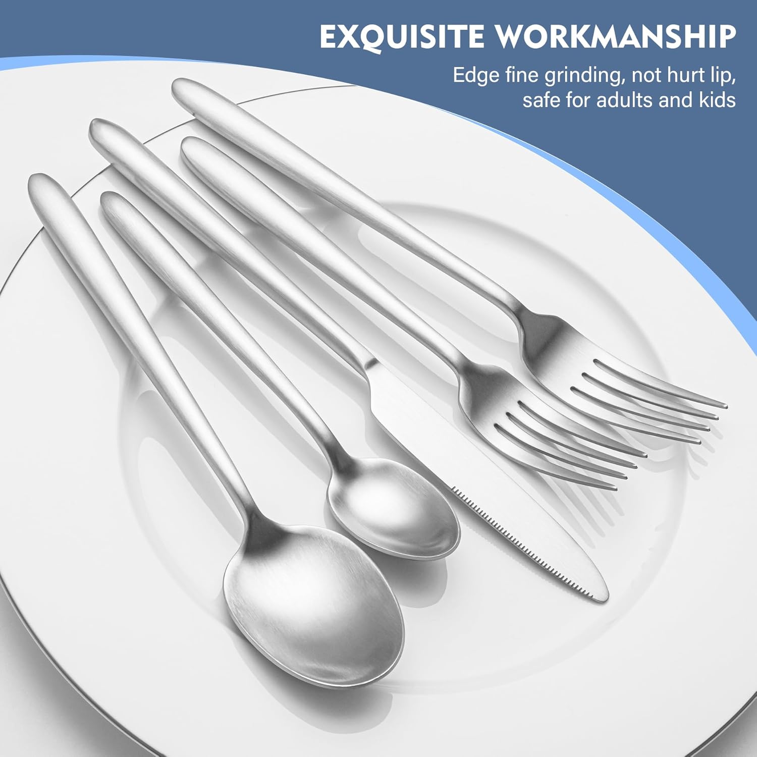 Heavy Duty Silverware Set, EIUBUIE 40-Piece Premium Stainless Steel Flatware Sets For 8, Matte Brushed Finish Cutlery Tableware Modern Kitchen Utensils Set for Home Restaurant, Dishwasher Safe - Image 5