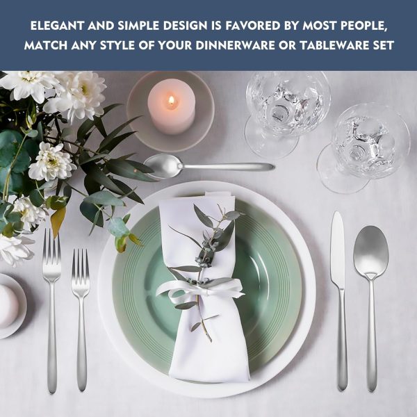 Heavy Duty Silverware Set, EIUBUIE 40-Piece Premium Stainless Steel Flatware Sets For 8, Matte Brushed Finish Cutlery Tableware Modern Kitchen Utensils Set for Home Restaurant, Dishwasher Safe - Image 7