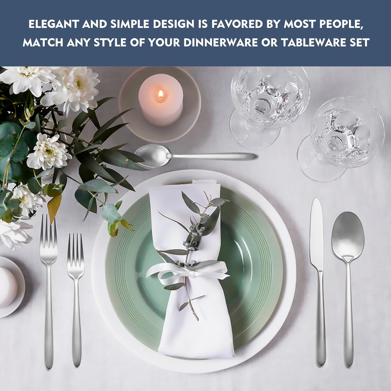 Heavy Duty Silverware Set, EIUBUIE 40-Piece Premium Stainless Steel Flatware Sets For 8, Matte Brushed Finish Cutlery Tableware Modern Kitchen Utensils Set for Home Restaurant, Dishwasher Safe - Image 7