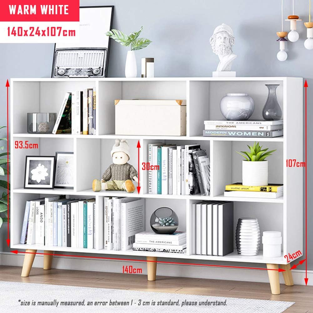 IOTXY Wooden Open Shelf Bookcase - 3-Tier Floor Standing Display Cabinet Rack with Legs, 10 Cubes Bookshelf, Warm White - Image 2
