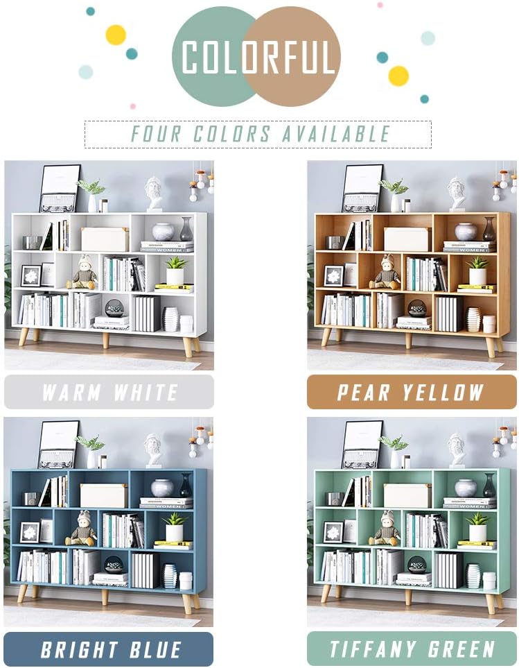 IOTXY Wooden Open Shelf Bookcase - 3-Tier Floor Standing Display Cabinet Rack with Legs, 10 Cubes Bookshelf, Warm White - Image 4