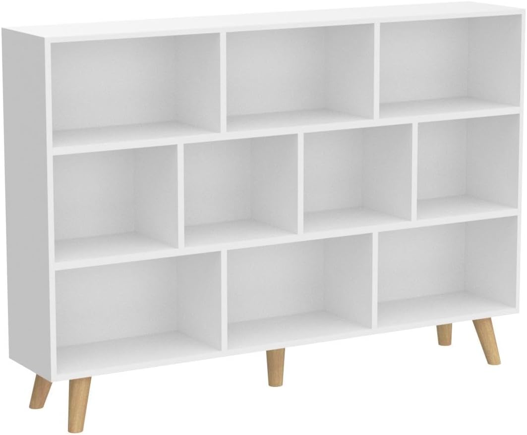 IOTXY Wooden Open Shelf Bookcase - 3-Tier Floor Standing Display Cabinet Rack with Legs, 10 Cubes Bookshelf, Warm White - Image 5