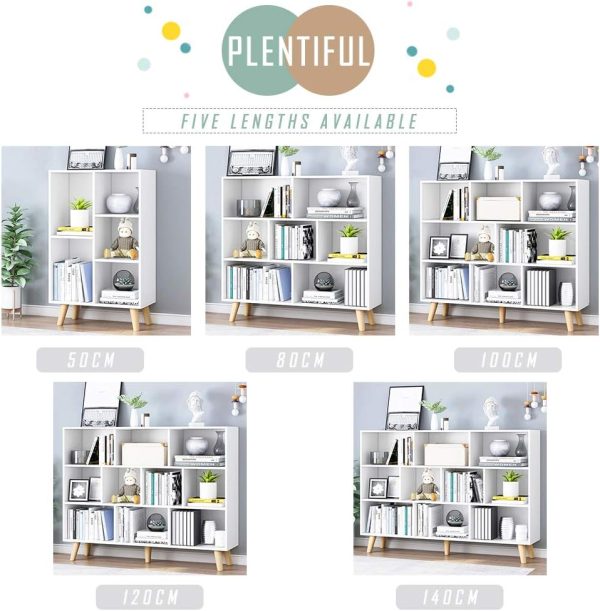 IOTXY Wooden Open Shelf Bookcase - 3-Tier Floor Standing Display Cabinet Rack with Legs, 10 Cubes Bookshelf, Warm White - Image 8