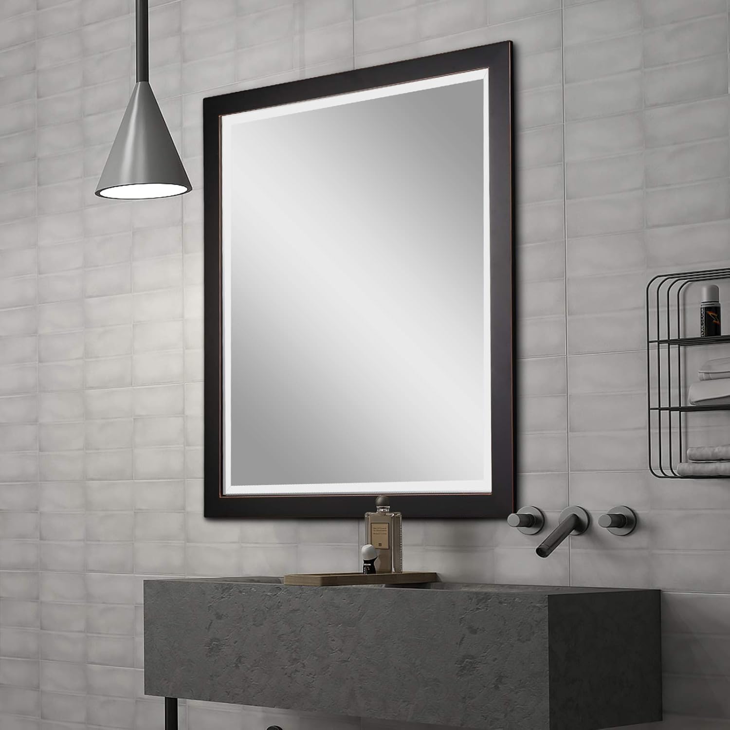 Large Rectangle Oil Rubbed Bronze Mirror Black Metal with Red Golden Line for Living Room Vanity or Bathroom, Horizontal or Vertical (30"x24") - Image 4