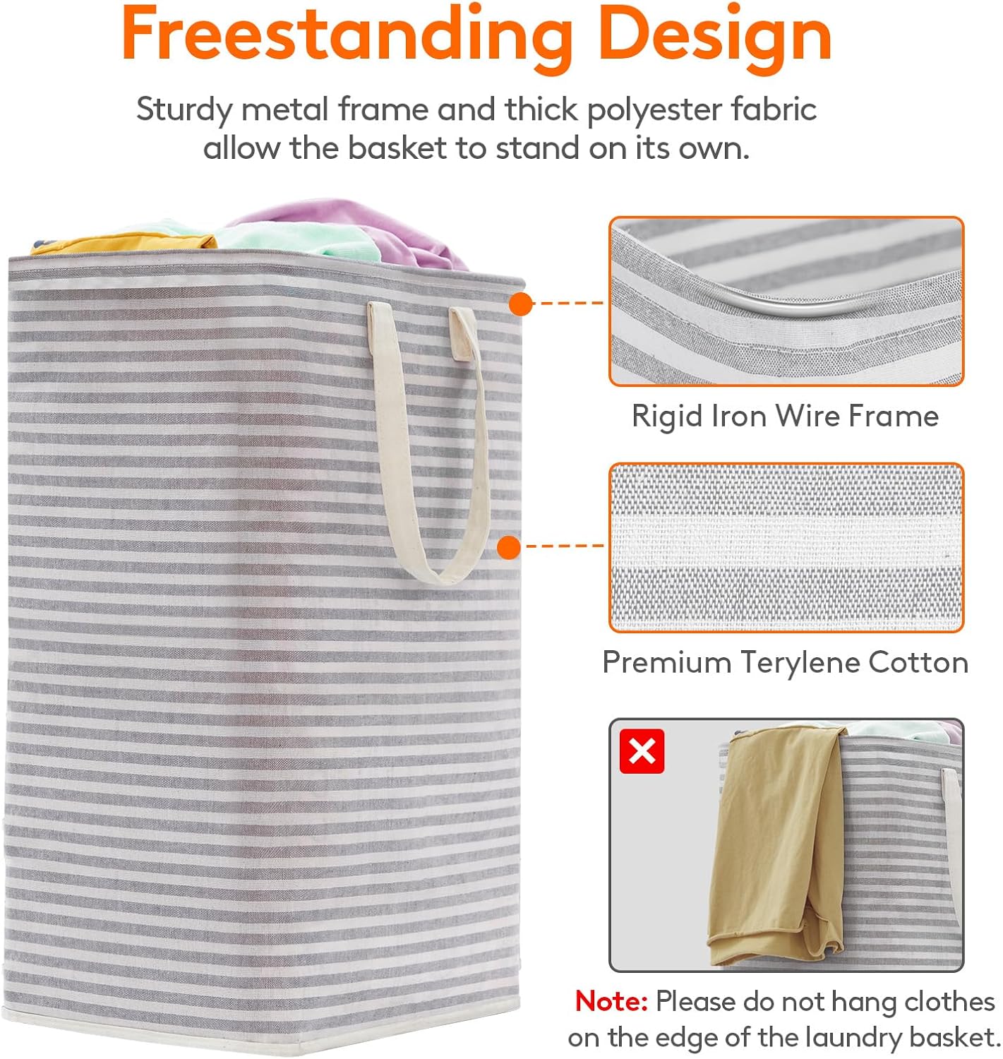 Lifewit 2 Pack Laundry Hamper Large Collapsible Laundry Baskets, Freestanding Waterproof Clothes Hamper with Easy Carry Handles in Laundry Room Bedroom Bathroom College Dorm for Adults, Grey, 2 x 80L - Image 2