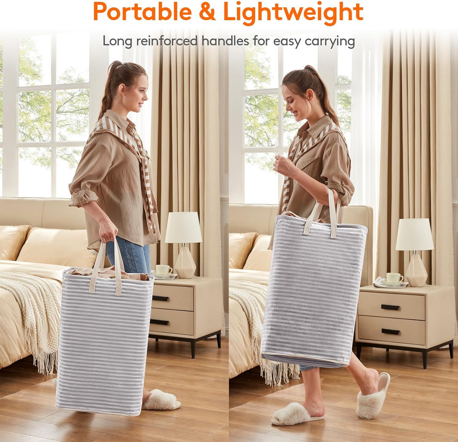Lifewit 2 Pack Laundry Hamper Large Collapsible Laundry Baskets, Freestanding Waterproof Clothes Hamper with Easy Carry Handles in Laundry Room Bedroom Bathroom College Dorm for Adults, Grey, 2 x 80L - Image 6