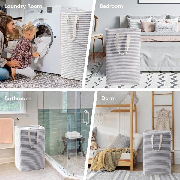 Lifewit 2 Pack Laundry Hamper Large Collapsible Laundry Baskets, Freestanding Waterproof Clothes Hamper with Easy Carry Handles in Laundry Room Bedroom Bathroom College Dorm for Adults, Grey, 2 x 80L - Image 8