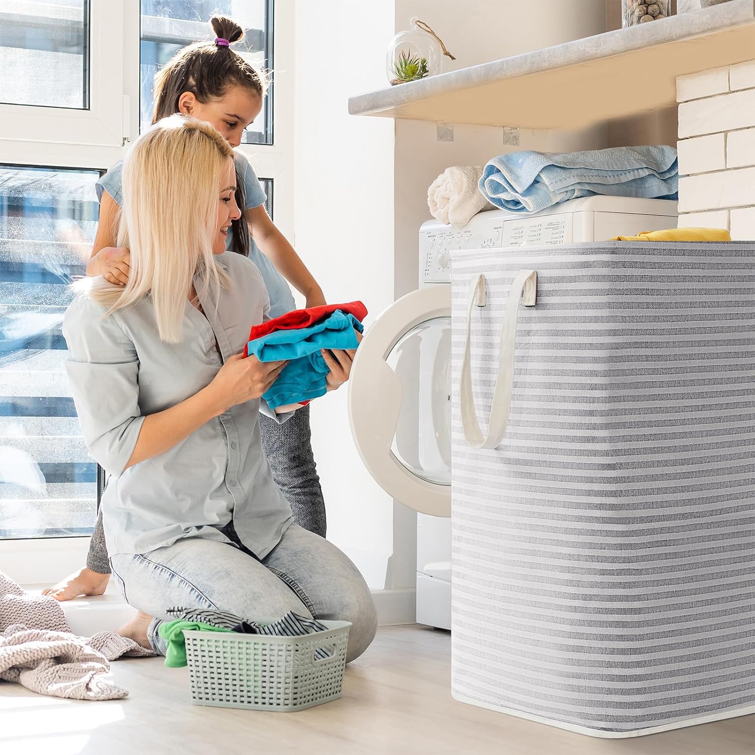 Lifewit 2 Pack Laundry Hamper Large Collapsible Laundry Baskets, Freestanding Waterproof Clothes Hamper with Easy Carry Handles in Laundry Room Bedroom Bathroom College Dorm for Adults, Grey, 2 x 80L - Image 9