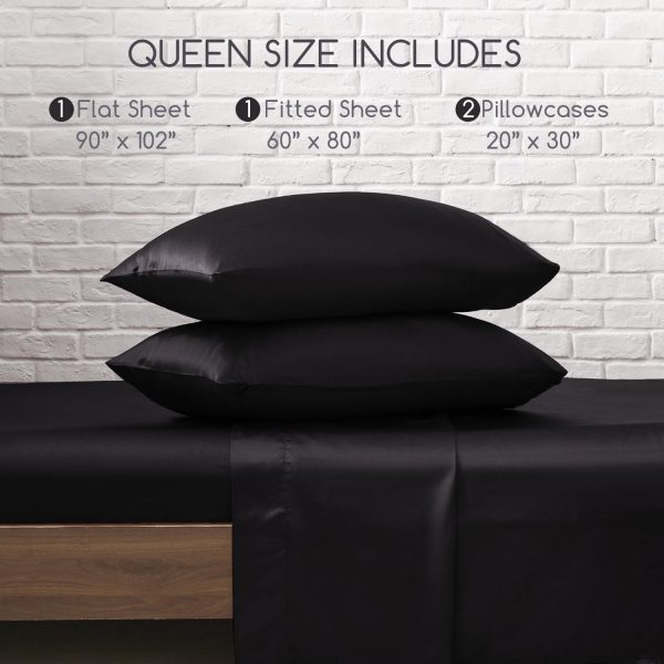 MR&HM Satin Bed Sheets, Queen Size Sheets Set, 4 Pcs Silky Bedding Set with 15 Inches Deep Pocket for Mattress (Queen, Black) - Image 2