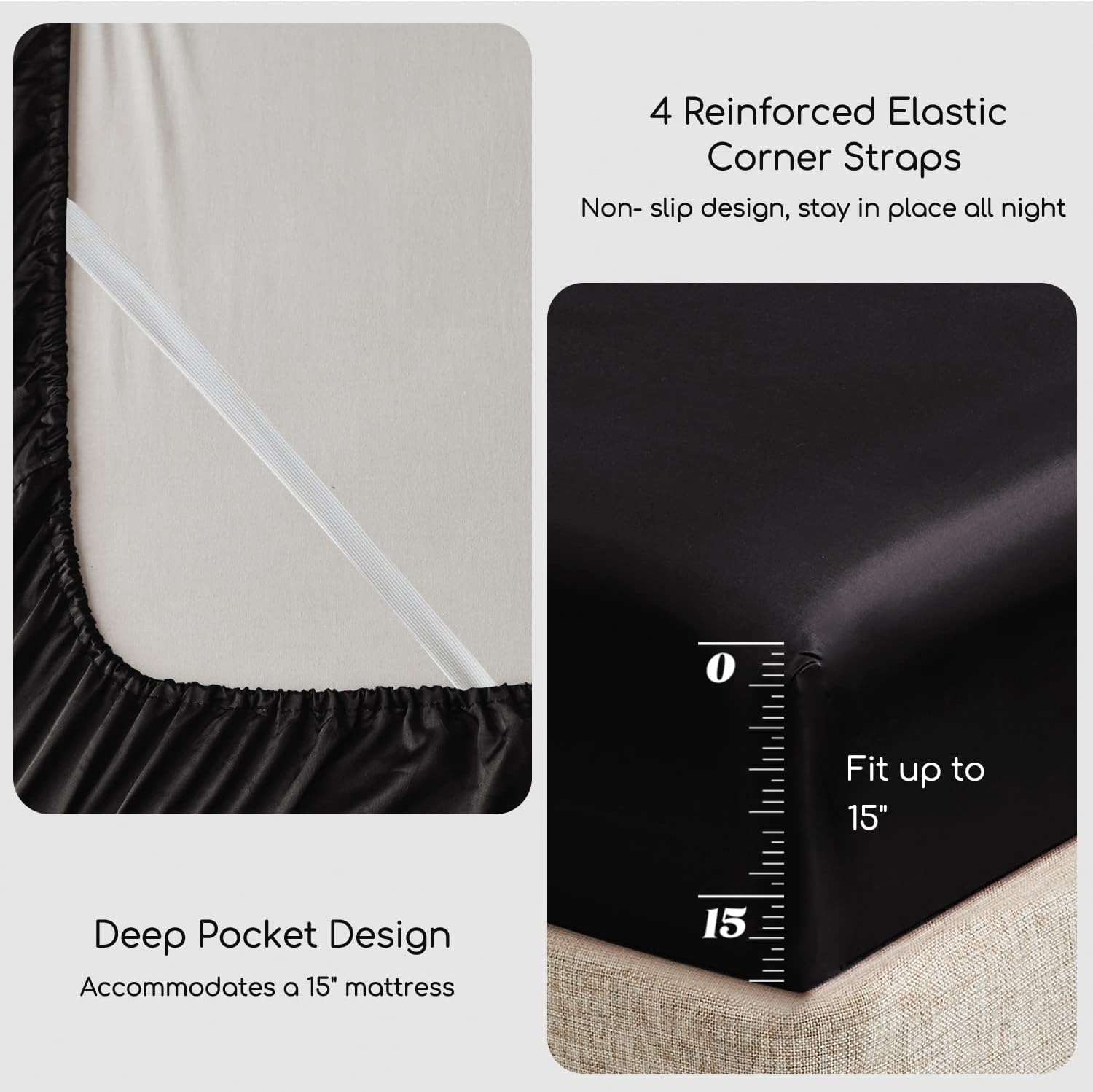 MR&HM Satin Bed Sheets, Queen Size Sheets Set, 4 Pcs Silky Bedding Set with 15 Inches Deep Pocket for Mattress (Queen, Black) - Image 5