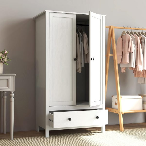 Panana 2 Door Wardrobe, Armoire with Drawer for Bedroom (White) - Image 3