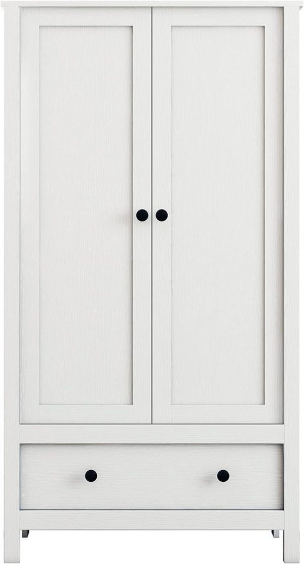 Panana 2 Door Wardrobe, Armoire with Drawer for Bedroom (White) - Image 4