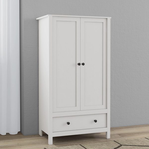 Panana 2 Door Wardrobe, Armoire with Drawer for Bedroom (White) - Image 6