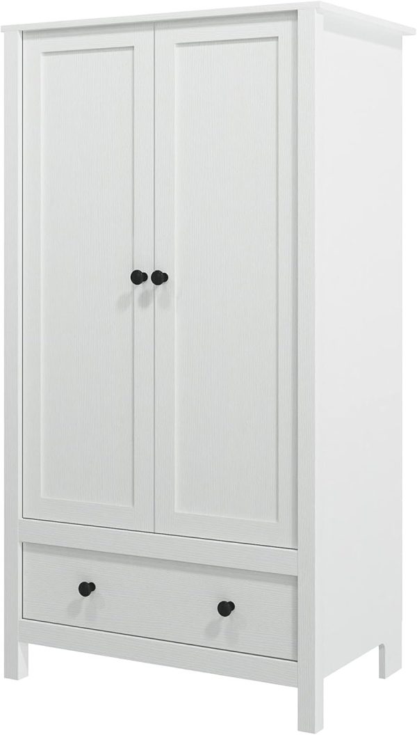 Panana 2 Door Wardrobe, Armoire with Drawer for Bedroom (White) - Image 7