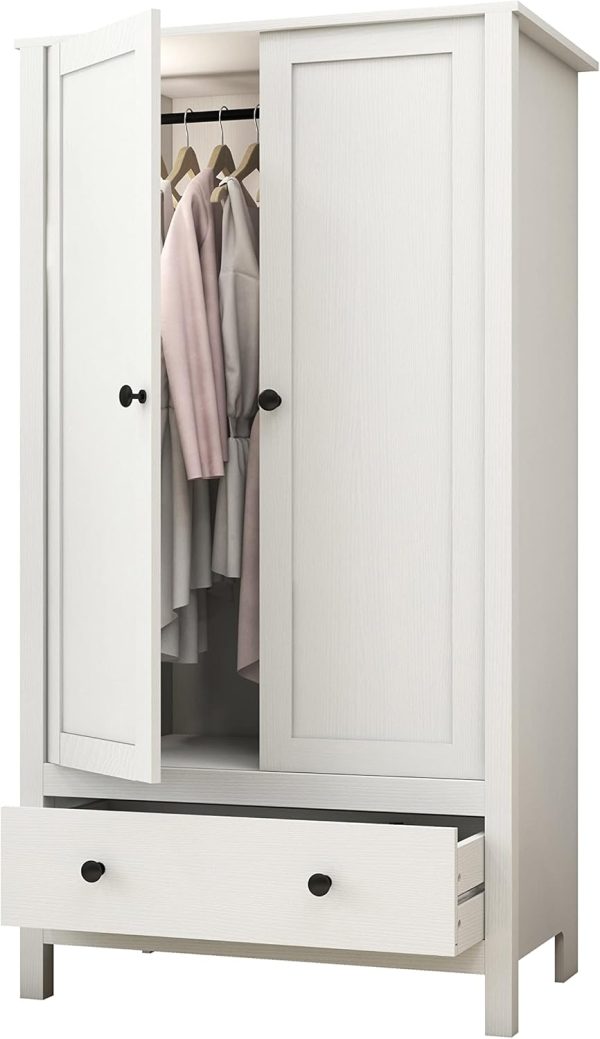 Panana 2 Door Wardrobe, Armoire with Drawer for Bedroom (White) - Image 8