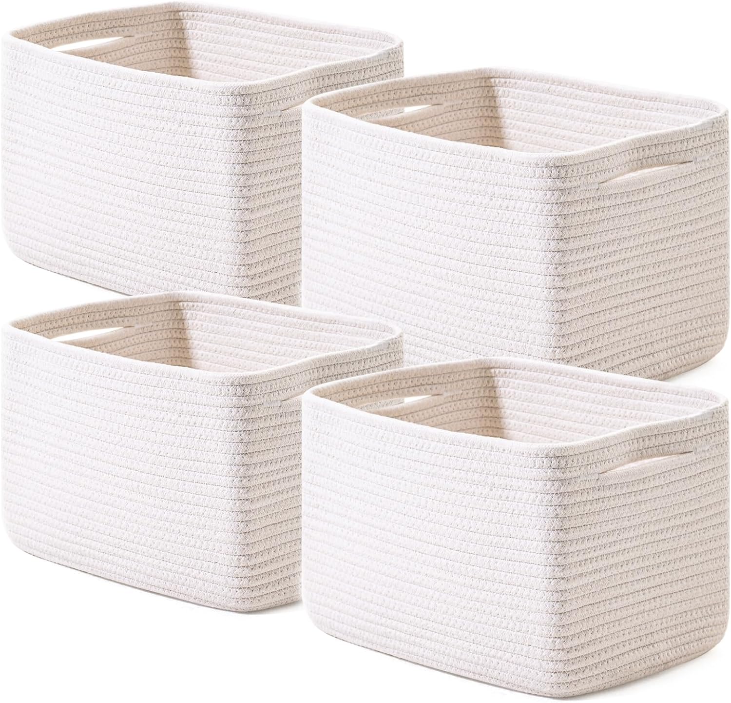 Storage Baskets for Organizing, Woven Basket for Storage, Storage Baskets Bin for Shelves, Cotton Rope Basket with Handles, 12.5" Lx9.1 Wx7.9 H, (4 Packs) Off White