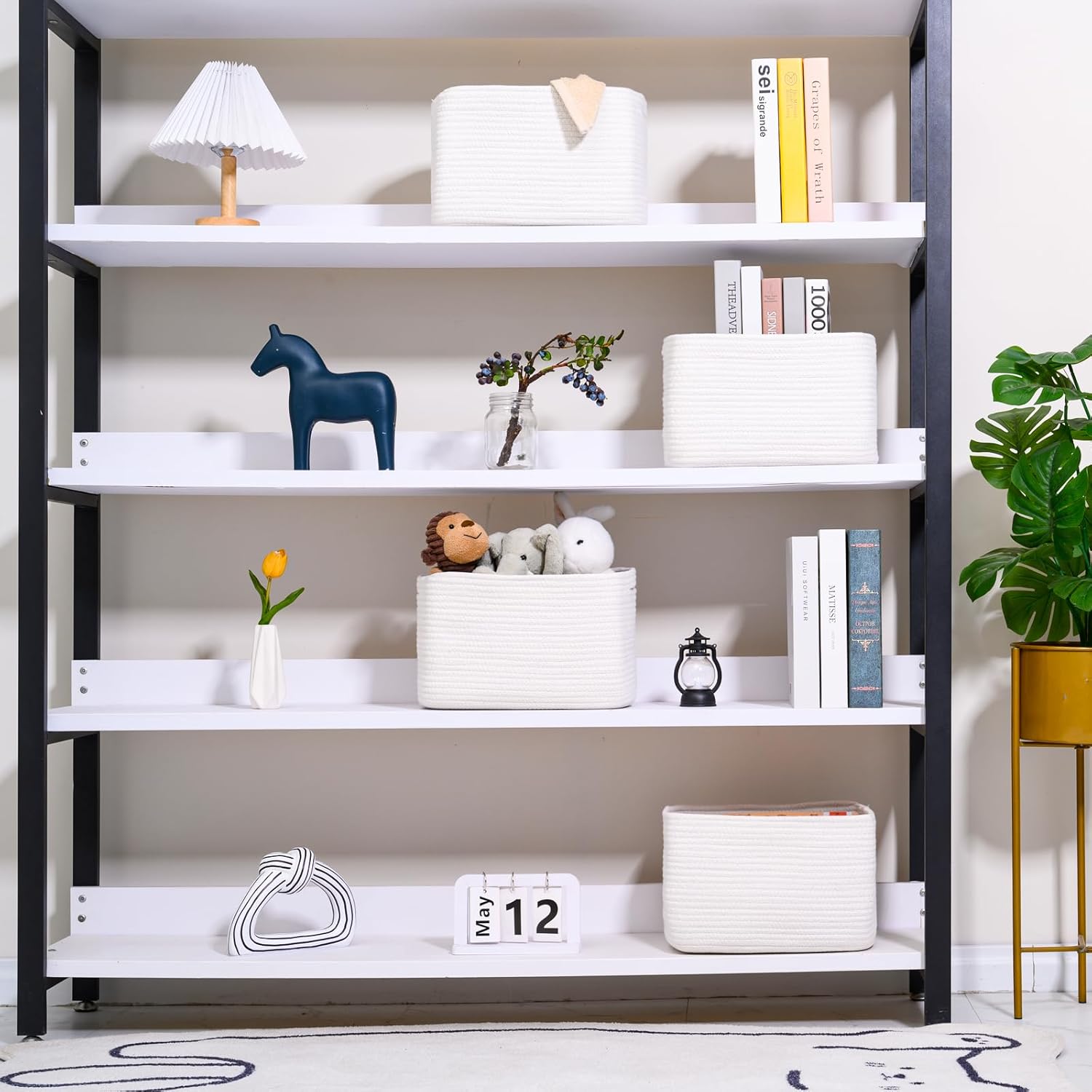 Storage Baskets for Organizing, Woven Basket for Storage, Storage Baskets Bin for Shelves, Cotton Rope Basket with Handles, 12.5" Lx9.1 Wx7.9 H, (4 Packs) Off White - Image 2