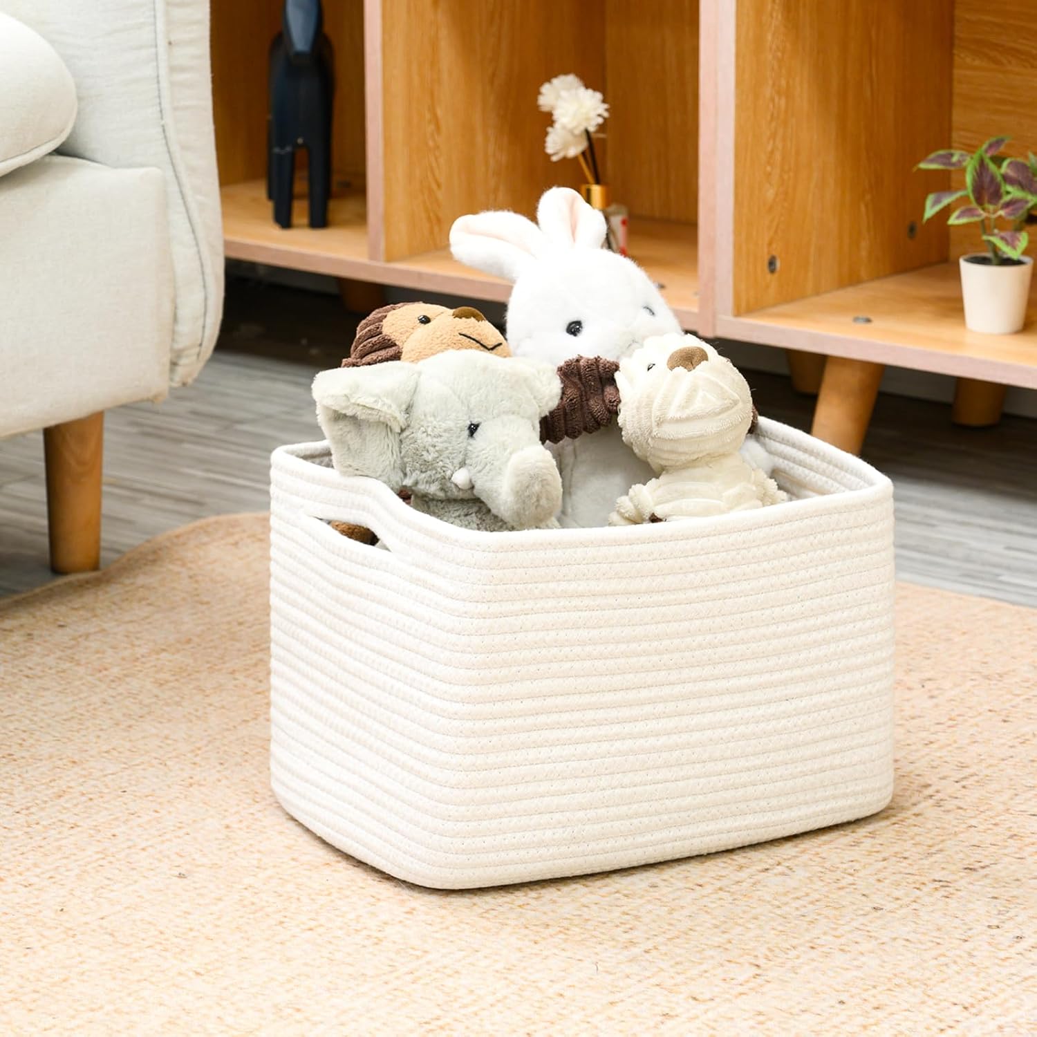 Storage Baskets for Organizing, Woven Basket for Storage, Storage Baskets Bin for Shelves, Cotton Rope Basket with Handles, 12.5" Lx9.1 Wx7.9 H, (4 Packs) Off White - Image 5