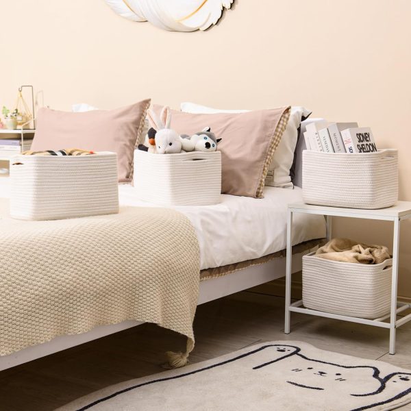 Storage Baskets for Organizing, Woven Basket for Storage, Storage Baskets Bin for Shelves, Cotton Rope Basket with Handles, 12.5" Lx9.1 Wx7.9 H, (4 Packs) Off White - Image 6